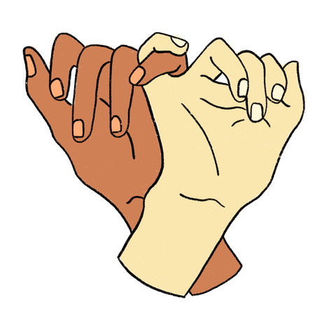 Deux mains liées par le petit doigt, le logo de Je fais ma B-A